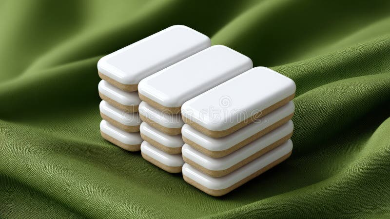 Stacked Rectangular White Objects on a Textured Green Fabric Background ...