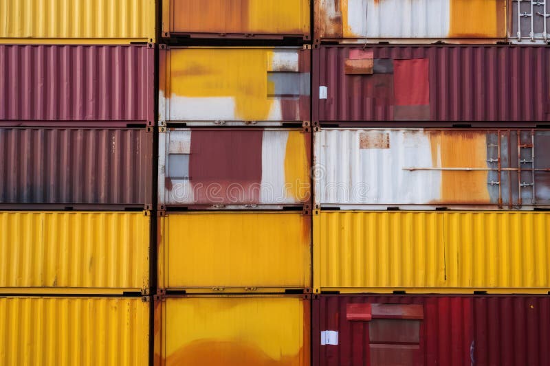 variety of colorful stacked shipping containers create geometric pattern. Generative AI AI generated. variety of colorful stacked shipping containers create geometric pattern. Generative AI AI generated