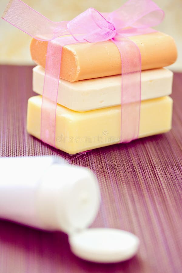 Stacked Soaps and Beauty Lotion Stock Image Image of wellness