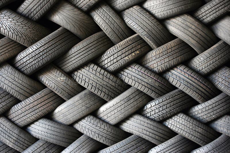 Stacked tires in a pattern