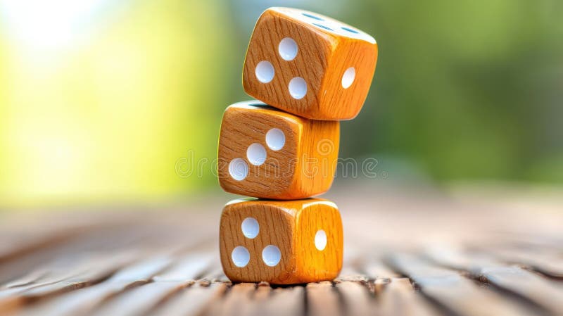 Stacked Wooden Dice with Blurred Background