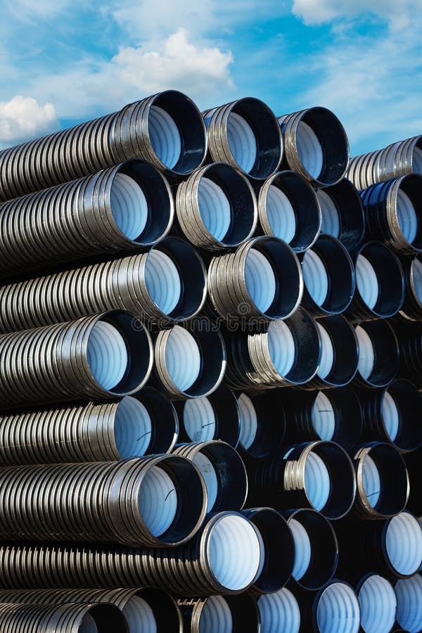 Stacks of Black Pvc Plastic Pipe Outdoors Stock Image Image of