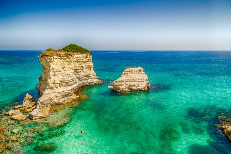 Stacks On The Coast Of Apulia In Italy Stock Image - Image of blue ...