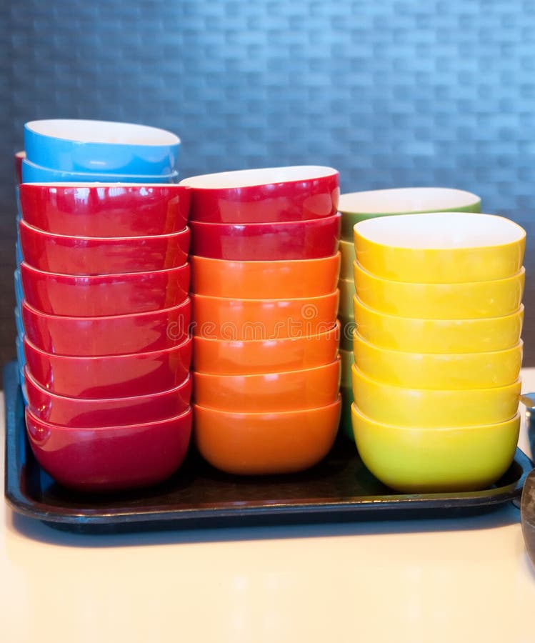 Stacks of Colored Bowls