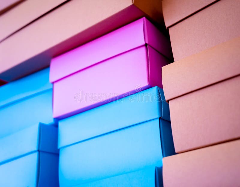 Stacks of Colour Cardboard Boxes in the Gift Shop Stock Image Image