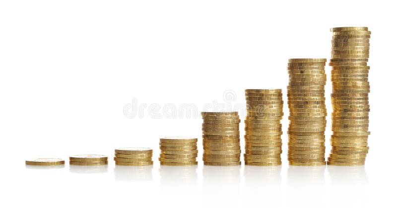 Stacks of gold coins stock image