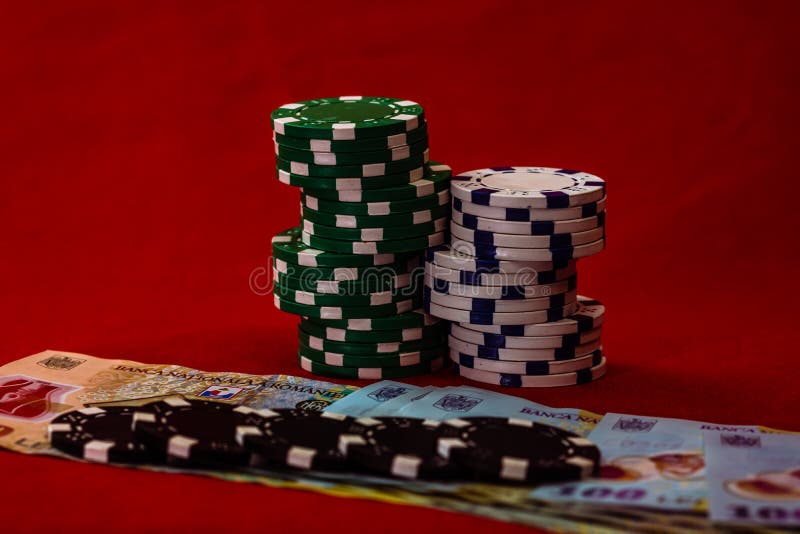 Reverberation Billy Manifold Stacks of Poker Chips with Money on Red Background, Romanian LEI Currency  Stock Image - Image of gambling, money: 206688119