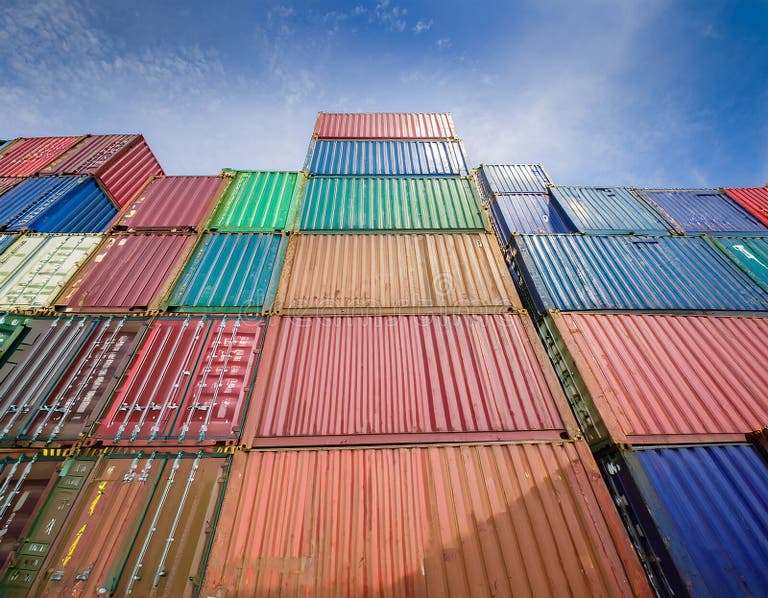 Stack of Container Box in Port for Logistic Export Import Business ...