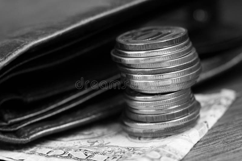 Stacks of silver and golden coins royalty free stock image