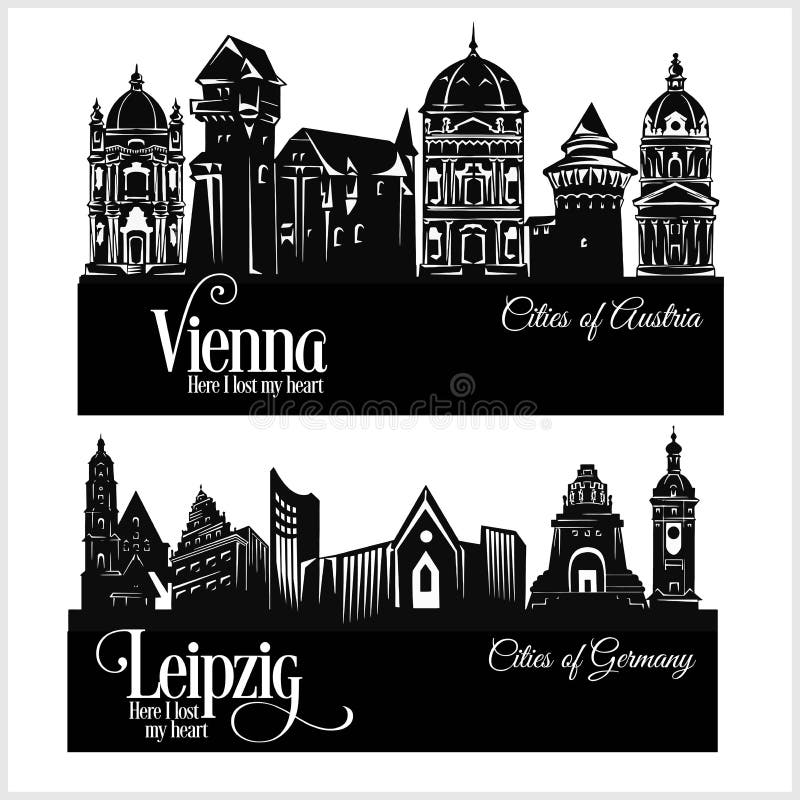 Stad in Europa - Wenen Oostenrijk en Leipzig Duitsland Gedetailleerde architectuur In vectorillustratie stock illustratie Stad in Europa - Wenen Oostenrijk en Leipzig Duitsland Gedetailleerde architectuur In vectorillustratie stock illustratie