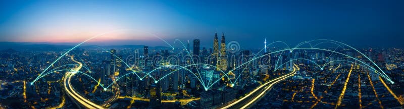 Stad scape en het concept van de netwerkverbinding