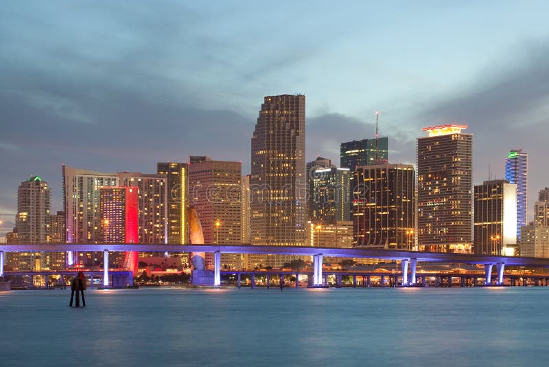 Stad van de zonsondergang van Miami Florida stock foto Stad van de zonsondergang van Miami Florida stock foto
