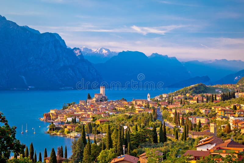 Town of Malcesine on Lago di Garda skyline view, Veneto region of Italy. Town of Malcesine on Lago di Garda skyline view, Veneto region of Italy