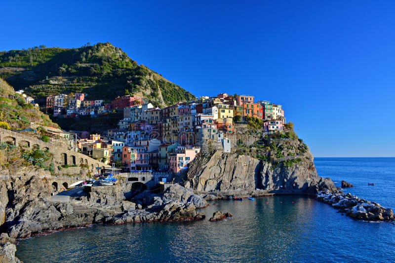 Stad van Manarola, Cinque Terre, Italië royalty-vrije stock foto's Stad van Manarola, Cinque Terre, Italië royalty-vrije stock foto's