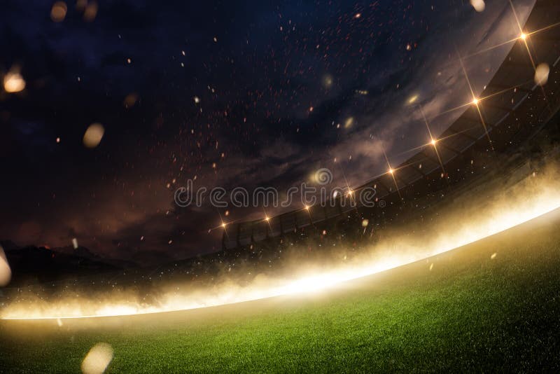 Stade dans le feu, la fumée et la nuit images libres de droits Stade dans le feu, la fumée et la nuit images libres de droits