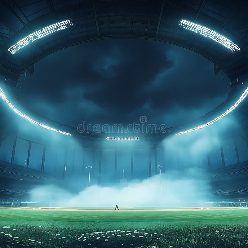 Stade de baseball vide sous un ciel fumé la nuit illustration stock