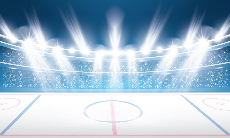 Stadio del hockey su ghiaccio con i riflettori illustrazione di stock Stadio del hockey su ghiaccio con i riflettori illustrazione di stock
