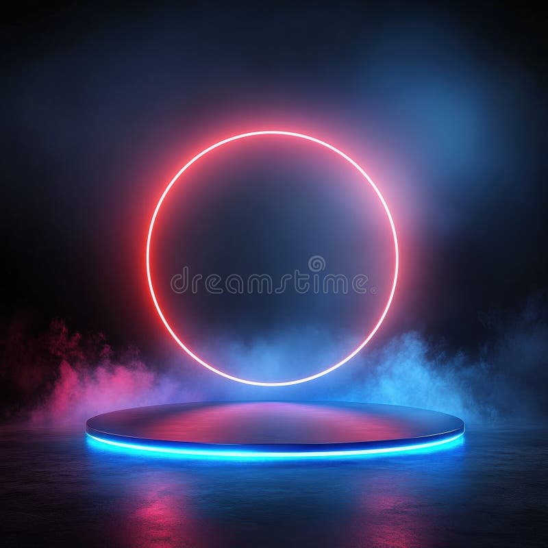 Stadiul de neon abstract cu lumină de cerc roșu vector illustration