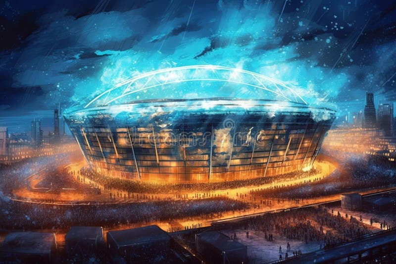 Premium AI Image  Stadium arena celebrating Manchester city winnning champions  league illustration generative ai