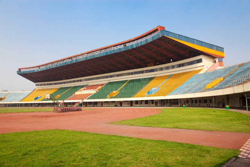 Stadium - Field and tribunes stock photo