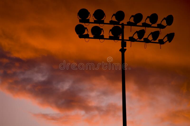 Stadium Floodlights Against Dark Night Sky Stock Photo Image of