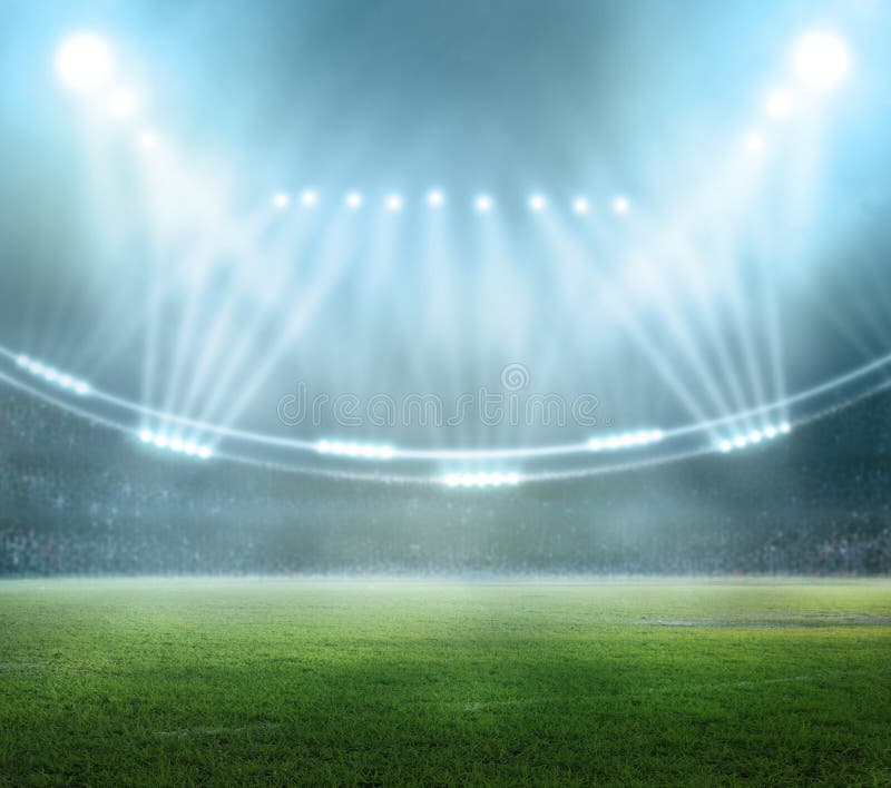 Soccer Stadium. Professional Sport Arena. Night Stadium Under the Moon