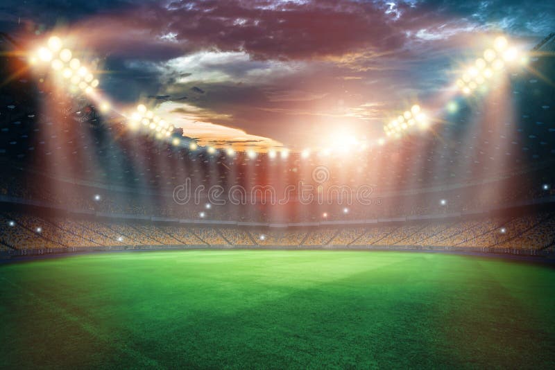 Stadium in the Lights and Flashes, Football Field. Concept Sports Background,  Football, Night Stadium Stock Illustration - Illustration of copy, dark:  158434546