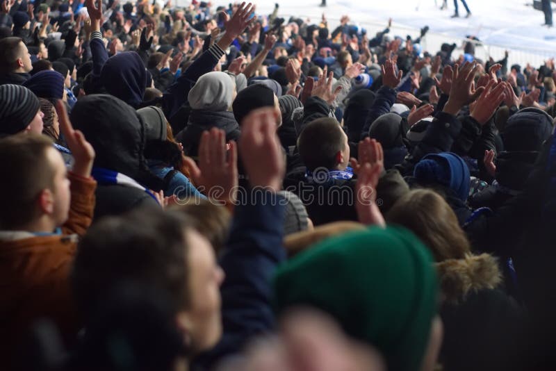 Stadium supporting the team in the winter stock images