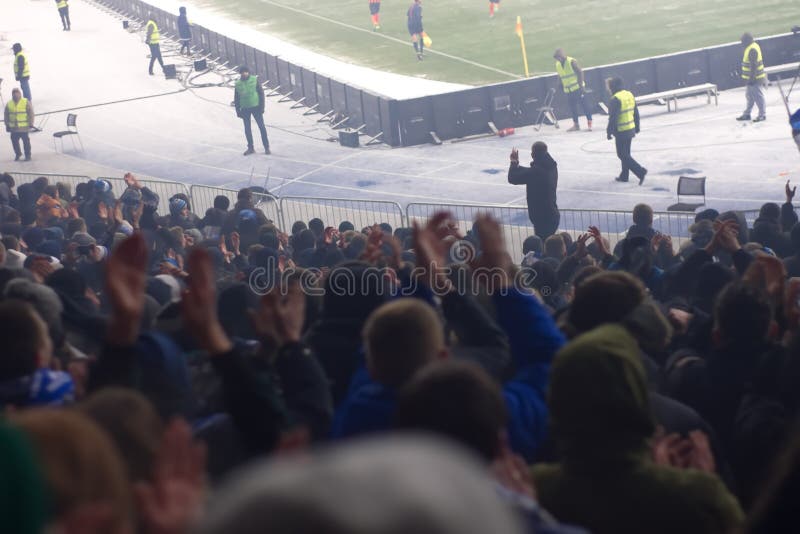 Stadium supporting the team in the winter stock photos