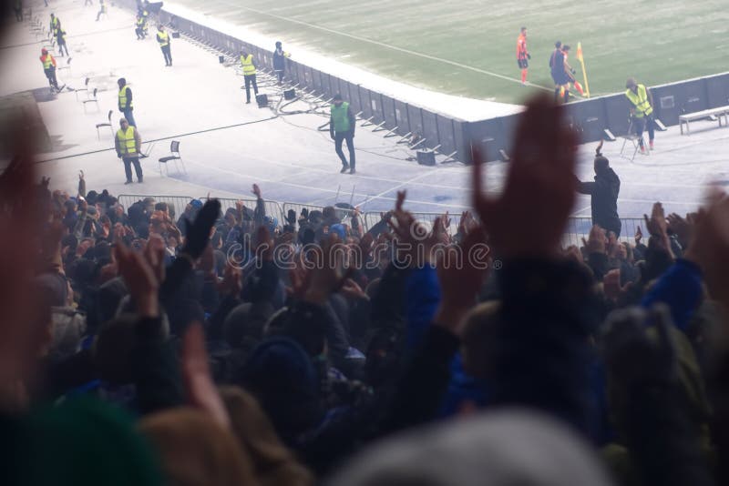 Stadium supporting the team in the winter stock images