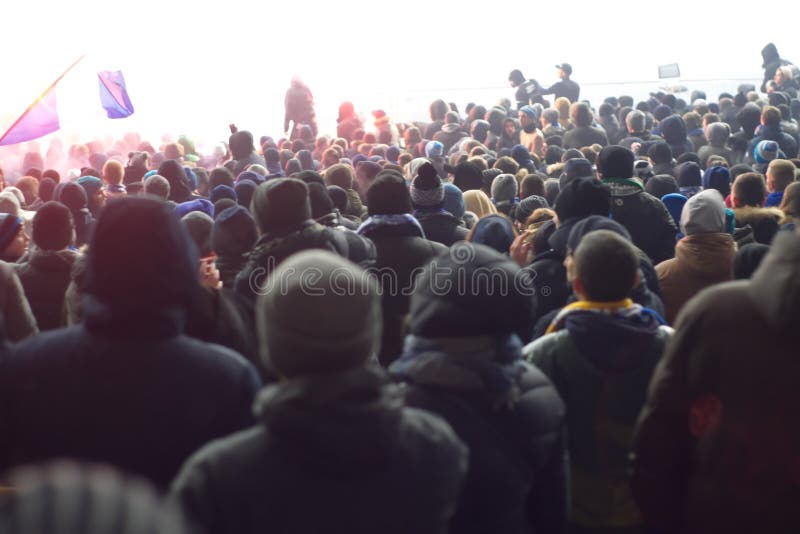 Stadium supporting the team in the winter stock photo