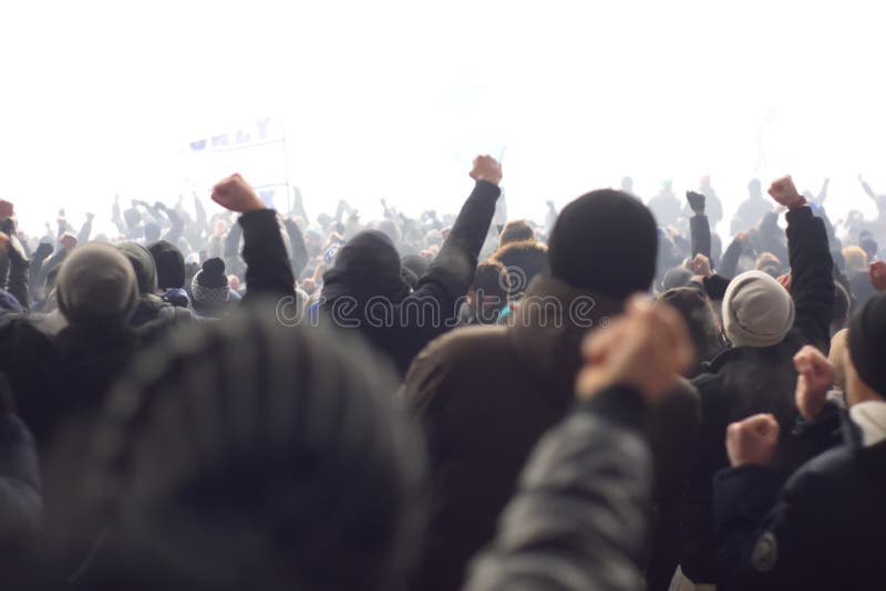 Stadium supporting the team in the winter stock photos