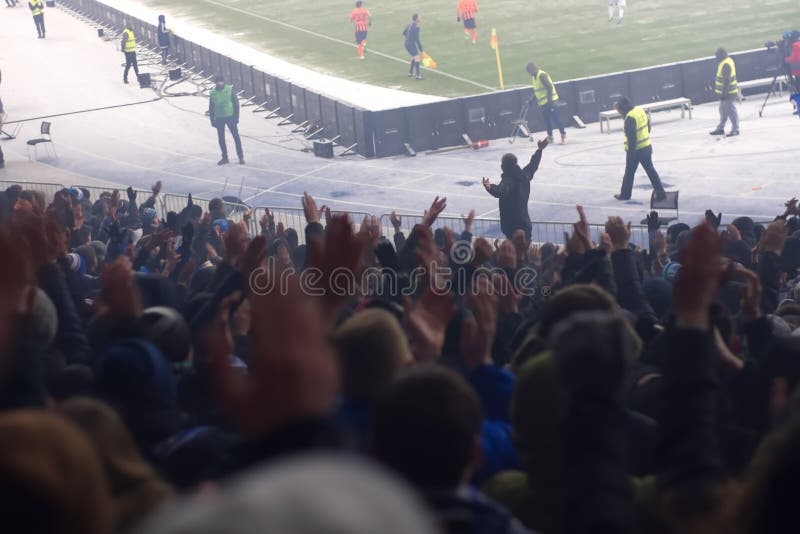 Stadium supporting the team in the winter stock photo