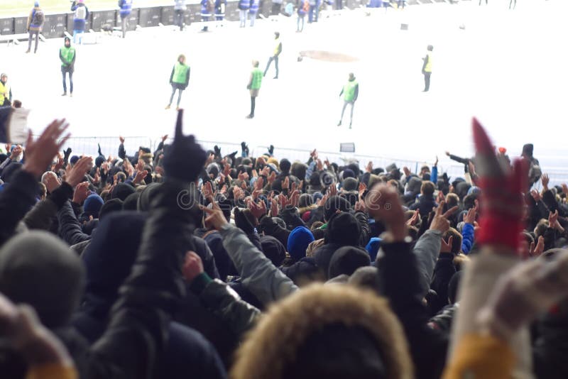 Stadium supporting the team in the winter royalty free stock photo