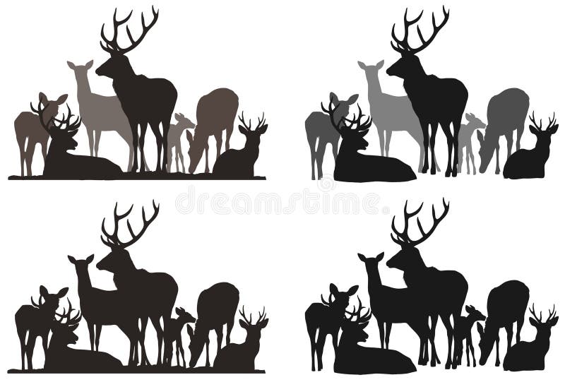 Silhouettes of a herd of deer. Different options for your design. Isolated objects. Silhouettes of a herd of deer. Different options for your design. Isolated objects