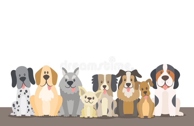 Herd of dogs background illustration with editable blank space. Sat dogs in front view position. Vector illustration. Herd of dogs background illustration with editable blank space. Sat dogs in front view position. Vector illustration.