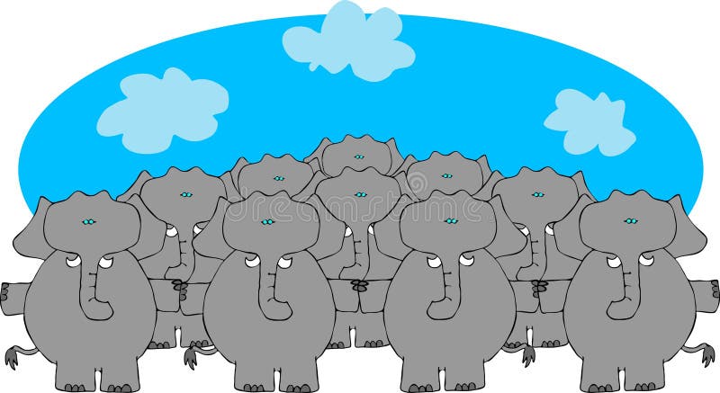 This illustration depicts a herd of comical elephants standing together. This illustration depicts a herd of comical elephants standing together.