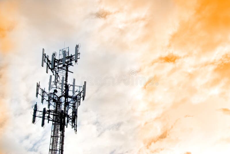 Urban communications tower with dramatic sky. Urban communications tower with dramatic sky