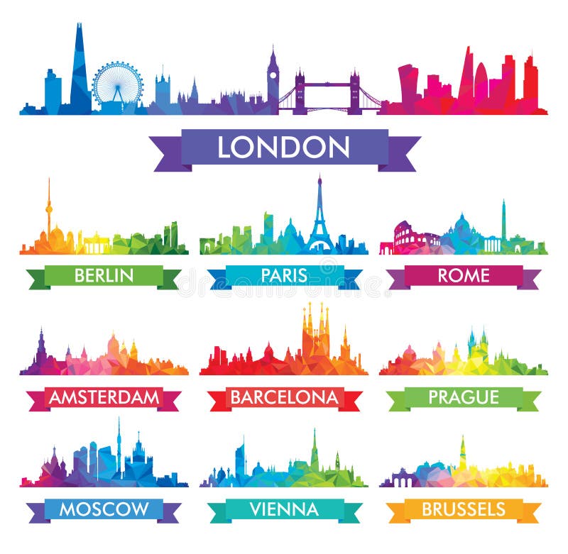 Stadshorizon van de Kleurrijke illustratie van Europa stock illustratie Stadshorizon van de Kleurrijke illustratie van Europa stock illustratie