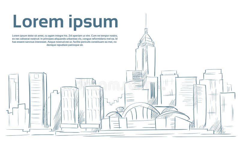 Stadsskyskrapan skissar siktsCityscapehorisont vektor illustrationer Stadsskyskrapan skissar siktsCityscapehorisont vektor illustrationer