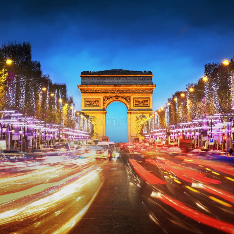 Stadt des Arcs de Triomphe Paris bei Sonnenuntergang - Triumphbogen und Champion stockfotografie Stadt des Arcs de Triomphe Paris bei Sonnenuntergang - Triumphbogen und Champion stockfotografie