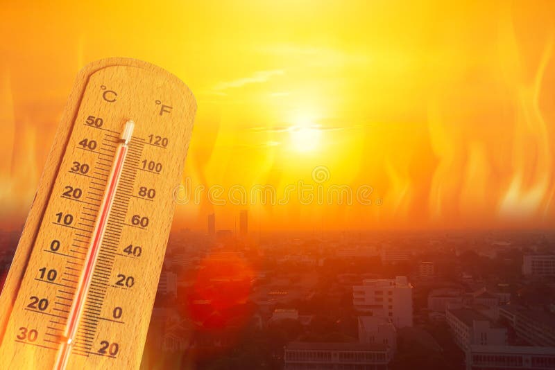 Stadt-Hitzewelle der hohen Temperatur der globalen Erwärmung im Sommersaisonkonzept