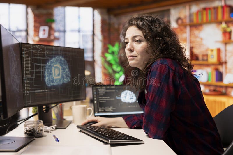 IT staff member using artificial intelligence technology royalty free stock photography