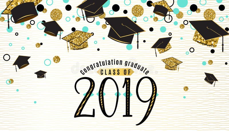Staffelungshintergrundklasse von 2019 mit graduierter Kappe, Schwarzem und Goldfarbe, Funkelnpunkte auf einer weißen goldenen Lin stock abbildung Staffelungshintergrundklasse von 2019 mit graduierter Kappe, Schwarzem und Goldfarbe, Funkelnpunkte auf einer weißen goldenen Lin stock abbildung