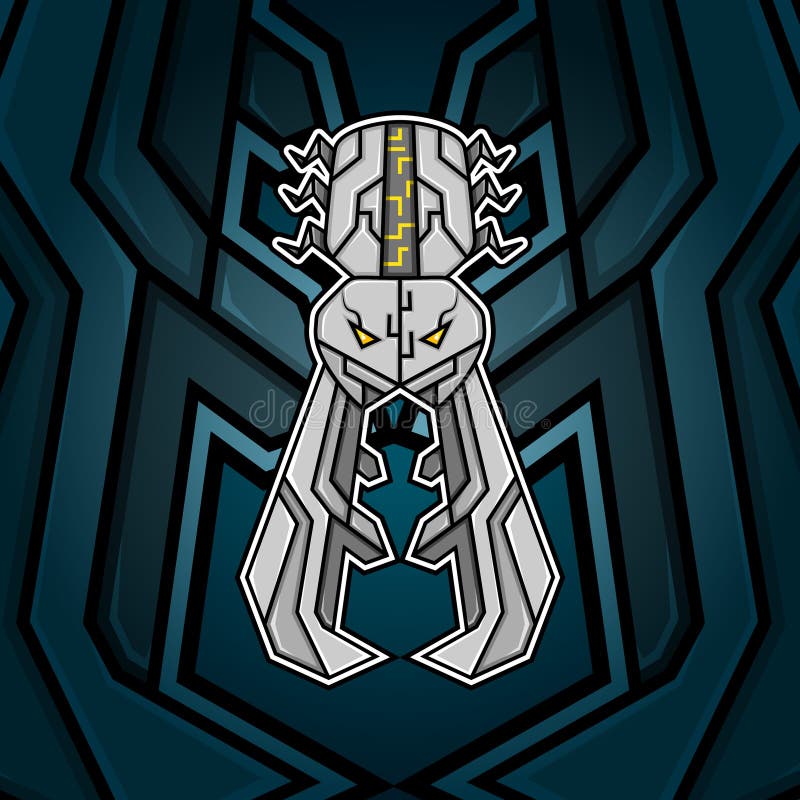Stag-beetle-mascot-illustration med robotkoncept stock illustrationer