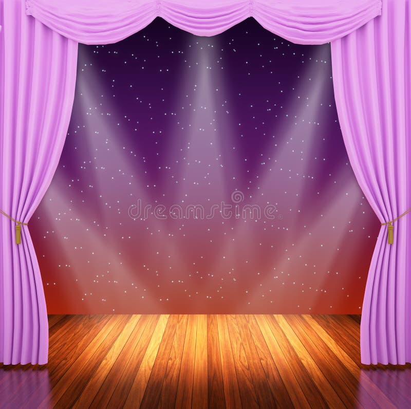 Stage with Pink Curtains and Spotlight. Stock Illustration