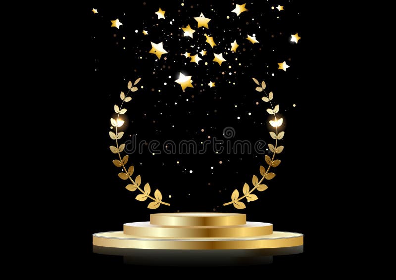 Stage Podium with Falling Gold Stars, the Scene with the Award Ceremony on  a Dark Background. Stock Vector - Illustration of pedestal, golden:  174861571