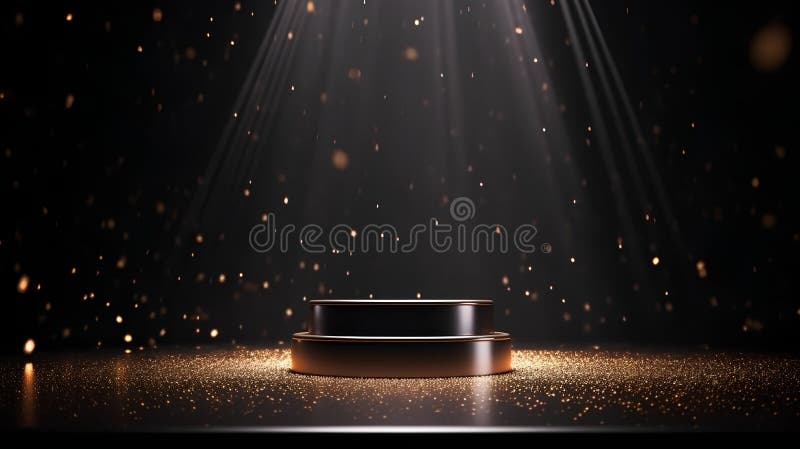 Stage podium with lighting, Stage Podium Scene with for Award Ceremony on black Background.