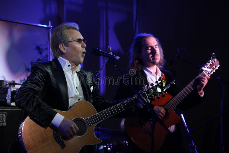 On stage singing master of Russian romance, Russian pop star, singer and musician Alexander Malinin.. royalty free stock photos On stage singing master of Russian romance, Russian pop star, singer and musician Alexander Malinin.. royalty free stock photos