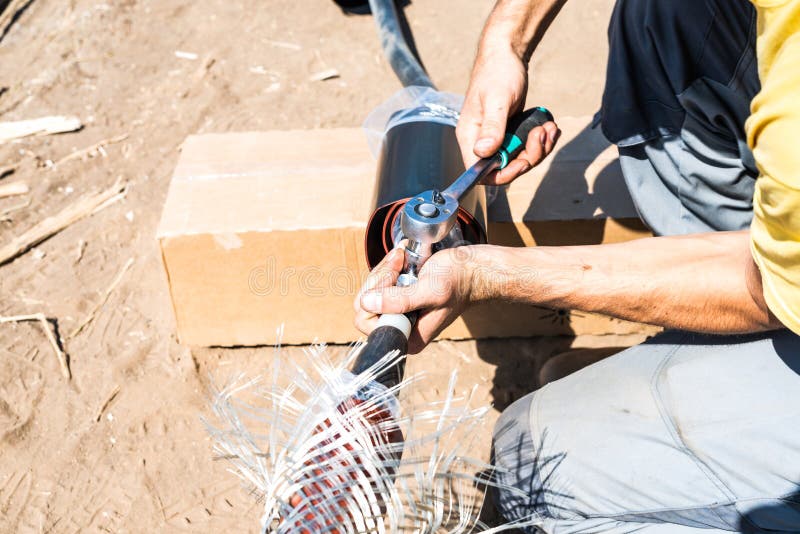 Stages of Cable Clutch Voltage of 35 Thousand Volts in the Trench Stock